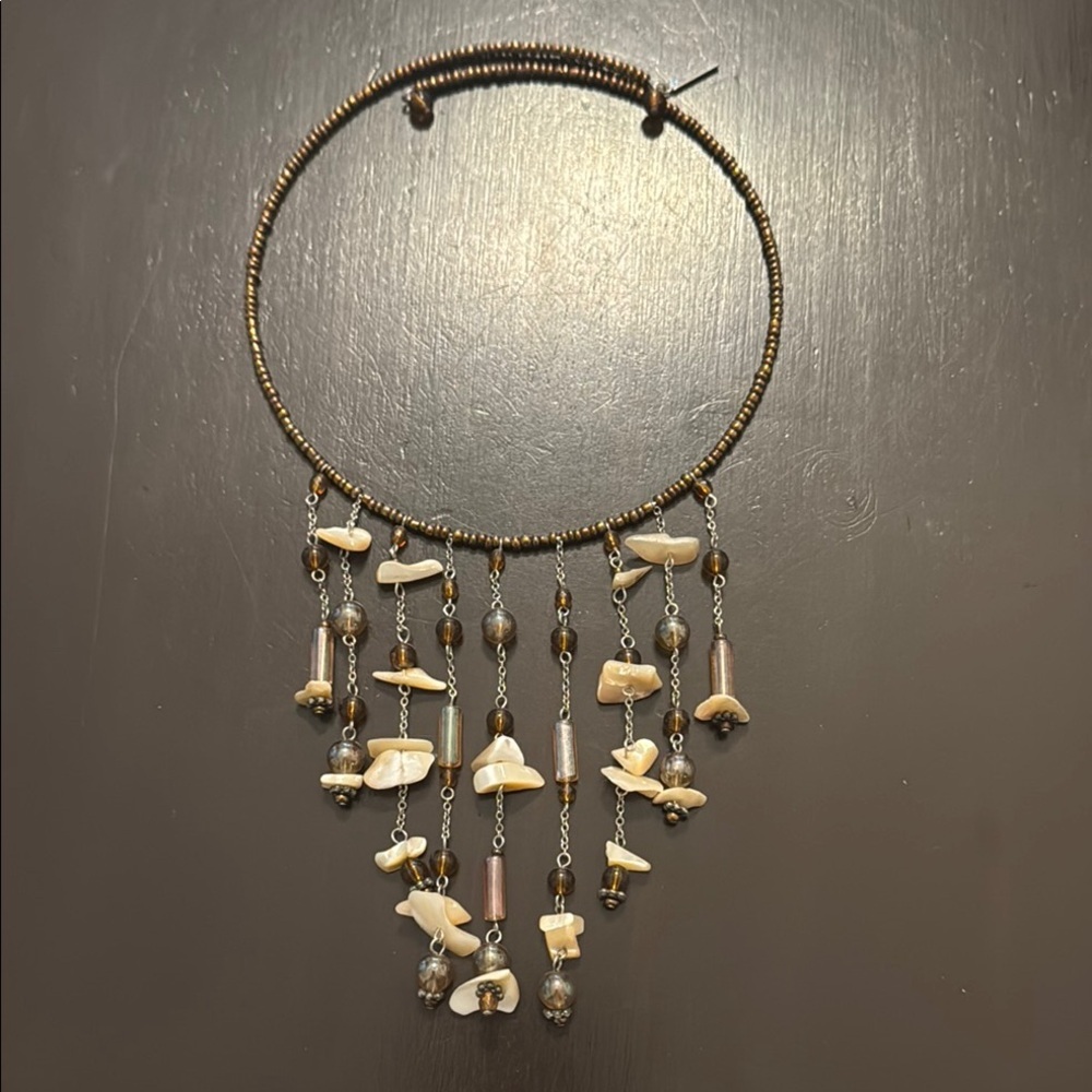 Elegant Cream and Brown Beaded Necklace